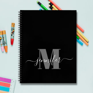 Black White Personalized Sketchbook Monogram Name Notebook