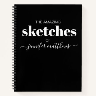 Black White Personalized Sketchbook Your Name Notebook