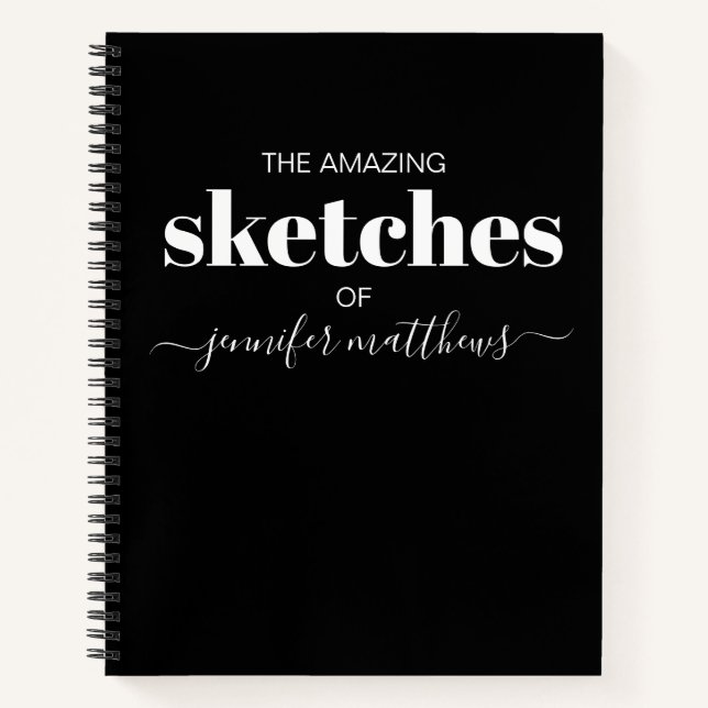 Black White Personalized Sketchbook Your Name Notebook (Front)