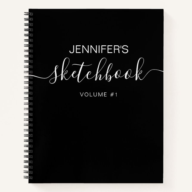 Black White Personalized Sketchbook Your Name Notebook (Front)