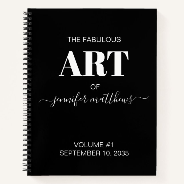 Black White Personalized Sketchbook Your Name Notebook (Front)