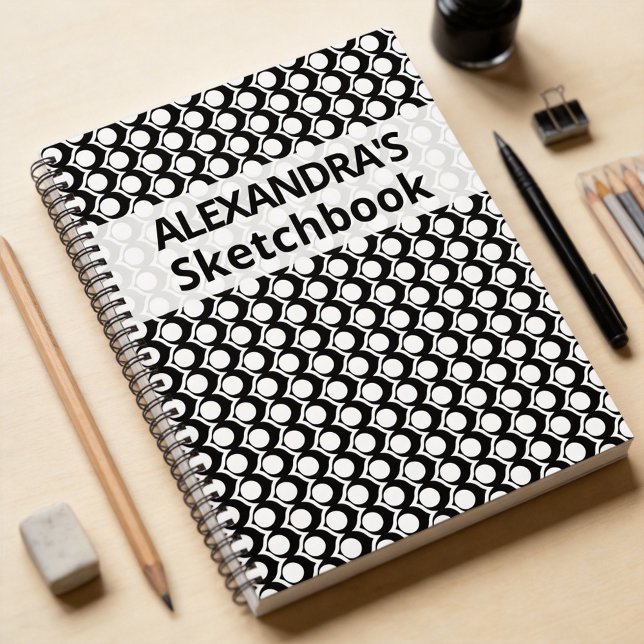 Black White Personalized Sketchbook Your Name Notebook (Creator Uploaded)