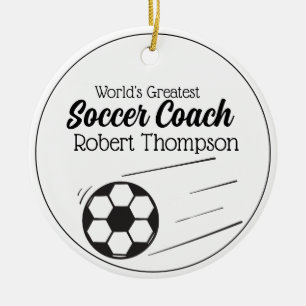 Black White Personalized Soccer Coach Ornament