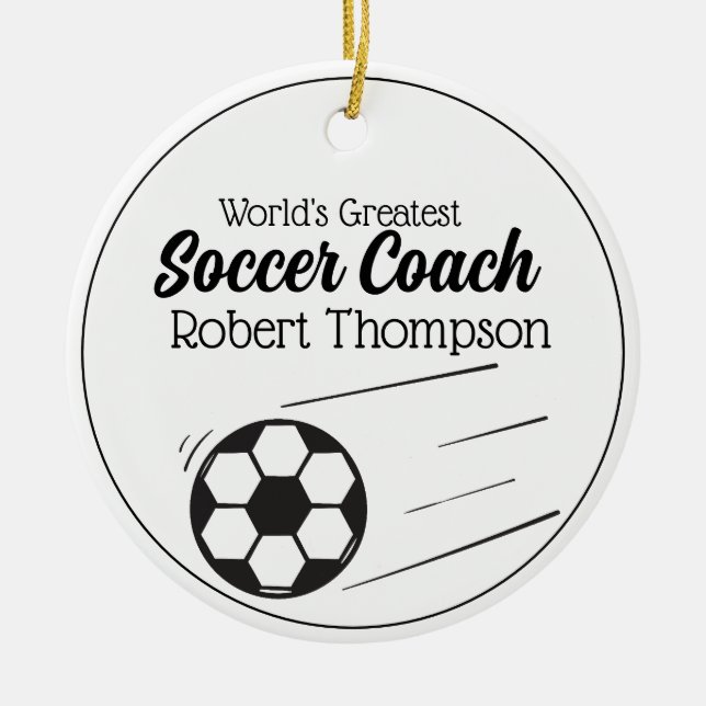 Black White Personalized Soccer Coach  Ornament (Front)