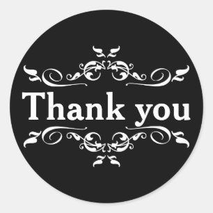 Black & White Personalized Thank You Classic Round Sticker
