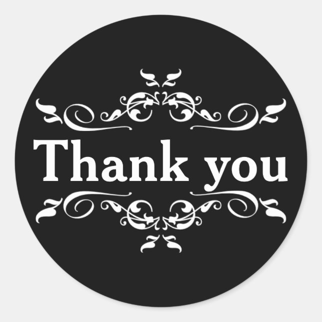 Black & White Personalized Thank You Classic Round Sticker (Front)