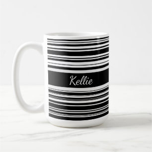 Black & White Personalized, Uneven Stripe Design Coffee Mug