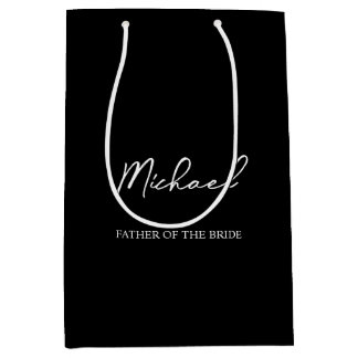 Black & White Personalized Wedding Party Name Gift Medium Gift Bag