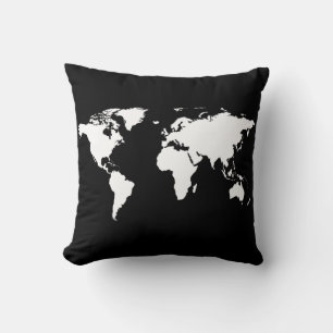 black/white personalized world-map throw pillow