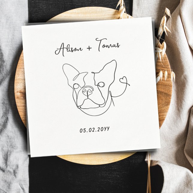Black White Pet Bulldog Doodle Engagement Wedding Napkin (Creator Uploaded)