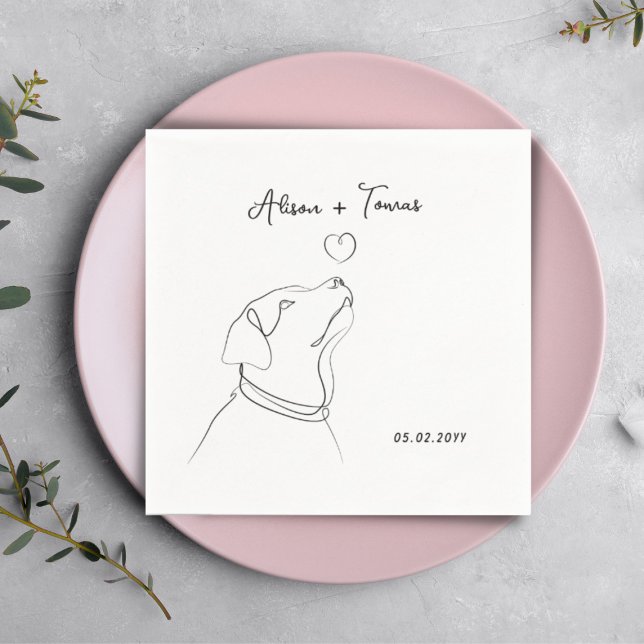 Black White Pet Doodle Engagement Wedding Monogram Napkin (Creator Uploaded)