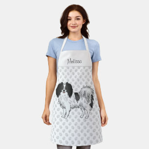 Black White Phalène Dog With Paws Cute Dog Lovers Apron