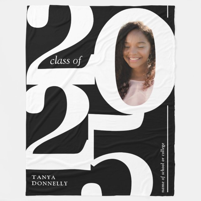 Black White Photo 2025 Graduation Fleece Blanket (Front)