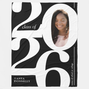Black White Photo 2025 Graduation Fleece Blanket