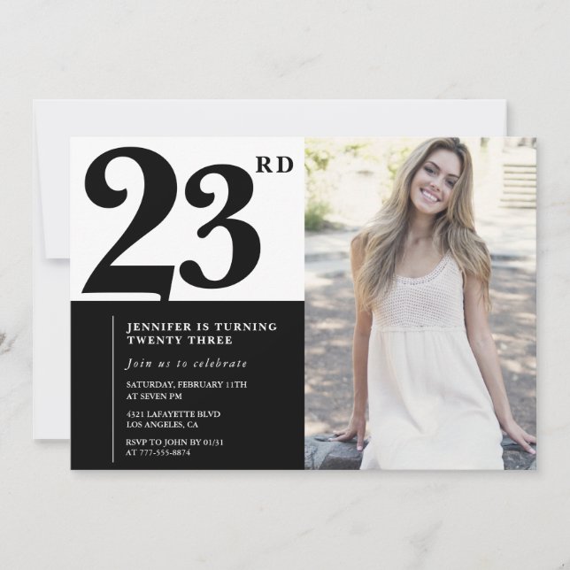 Black White Photo 23rd Birthday Invitations (Front)