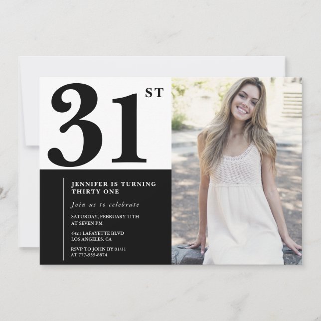 Black White Photo 31st Birthday Invitations (Devant)