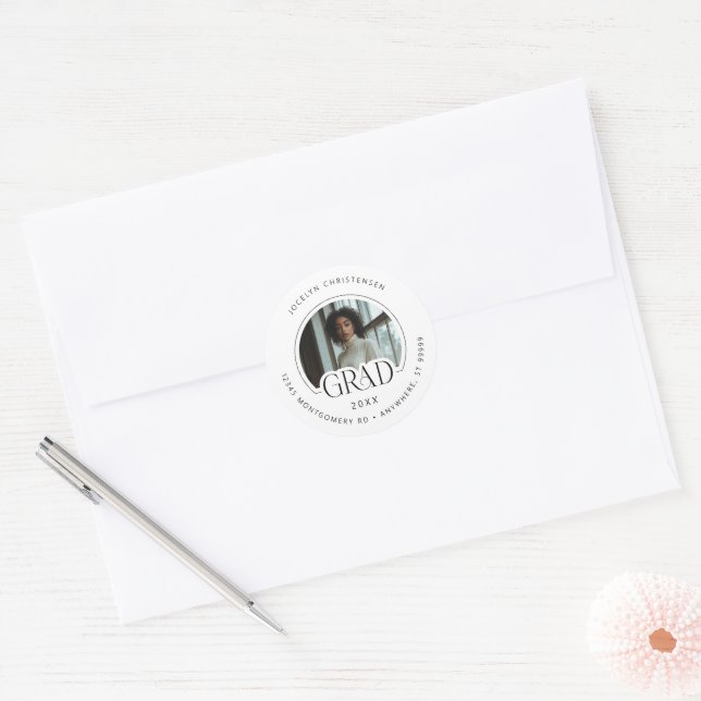 Black White Photo Address Graduate Envelope Seal (Envelope)