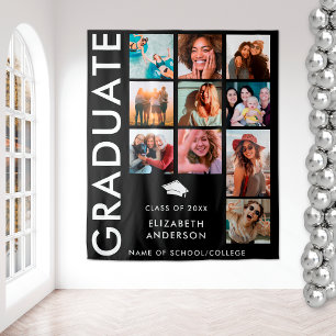 Black White Photo Backdrop for Graduation Party Tapestry