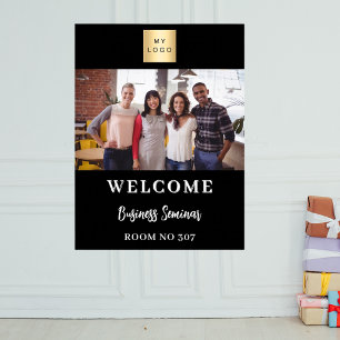 Black white photo business logo seminar welcome poster