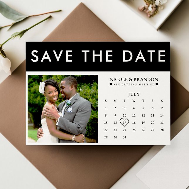Black & White Photo Calendar Wedding Save The Date (Black & White Photo Calendar Wedding Save The Date)