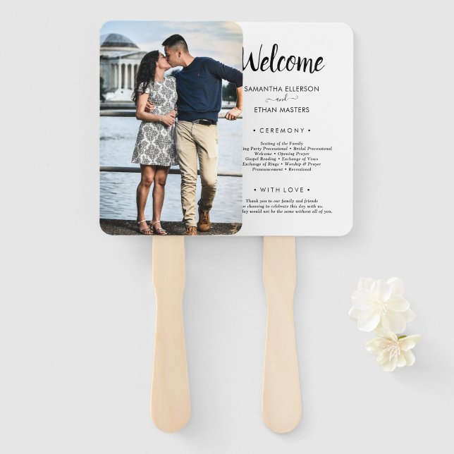 Black & White Photo Classic Custom Wedding Program Hand Fan (Front and Back)