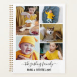 Black White Photo Collage Family Planner<br><div class="desc">Stylish planner you can personalize with five of your own photos in a minimalist photo collage. Personalize further with your name or family name in a black calligraphy script. The back features a pattern of messy strokes in black and white.</div>