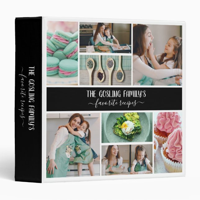 Black White Photo Collage Family Recipes Binder (Front/Spine)