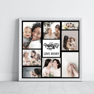 Black White Photo Collage Gift Happy Mother's Day  Poster