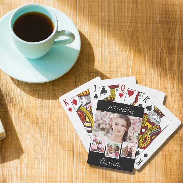 Black white photo collage name birthday party playing cards (Creator Uploaded)
