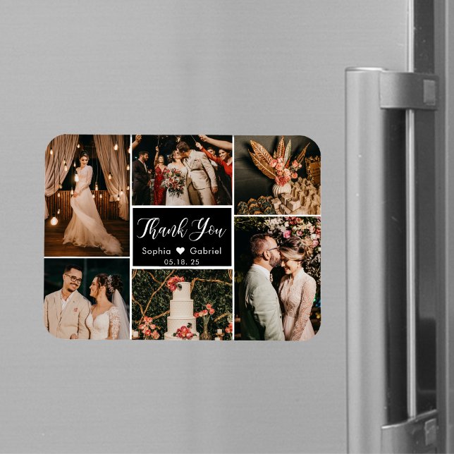 Black White Photo Collage Wedding Thank You Magnet (Creator Uploaded)