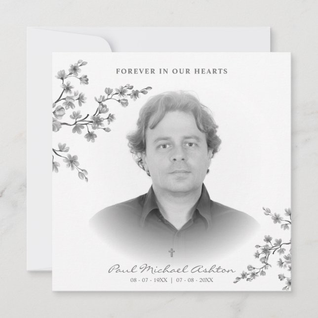 Black & White Photo Commemoration Funeral Service Card (Front)
