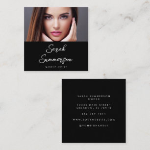 Black White Photo Elegant Makeup Artist Square Business Card