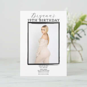 Black & White Photo Frame Trendy Modern Birthday  Invitation