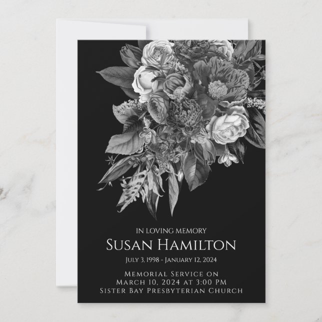 Black & White Photo Funeral Memorial Announcement (Front)