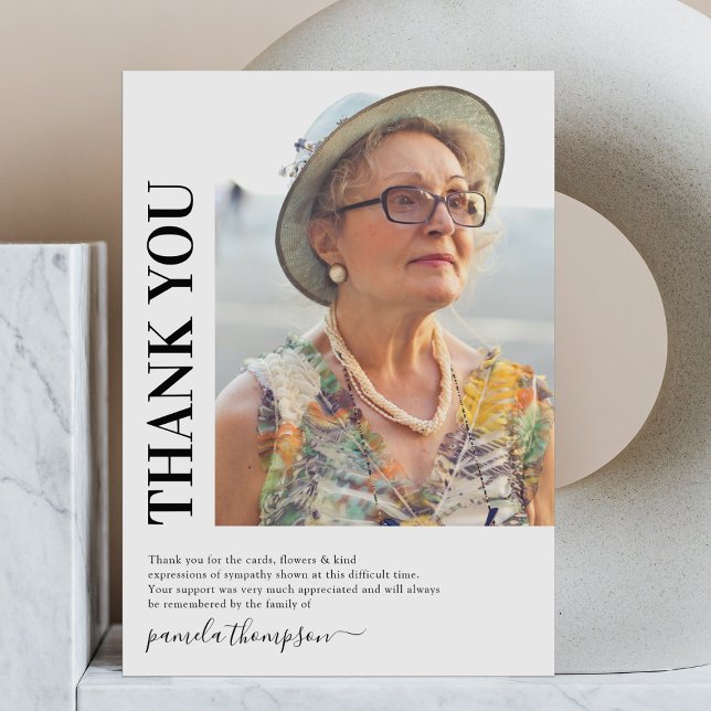 Black White Photo Funeral Thank You Note Card (Creator Uploaded)