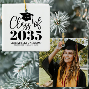 Black White Photo Graduation Ceramic Ornament