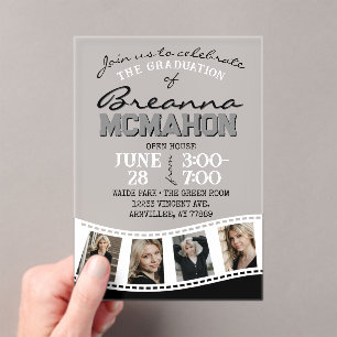 Black & White Photo Graduation Filmstrip Frosted Acrylic Invitations