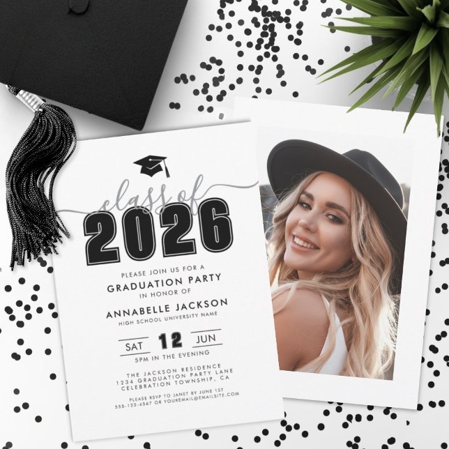 Black White Photo Graduation Party Invitation (Black White Photo Graduation Party Invitation)