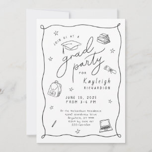 Black White Photo Hand Drawn Grad Party Invitation