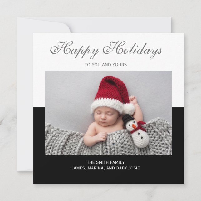Black White Photo Happy Holiday Faire-part de nais (Devant)