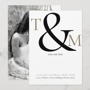 Black & White Photo Initials Modern Wedding Save The Date