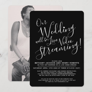 Black white photo live streaming wedding invitation
