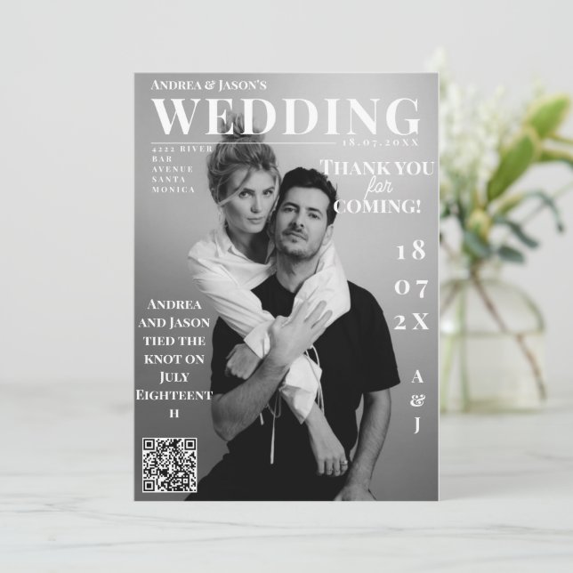 Black & White Photo Magazine Cover Wedding Invitation (Standing Front)