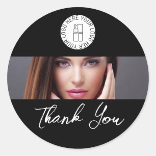 Black White Photo Makeup Logo Thank You Classic Round Sticker