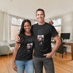Black white photo monogram name logo business T-Shirt<br><div class="desc">A black background,  white coloured text.  Personalize and add your business logo,  monogram initials,  name.
Front and back.</div>