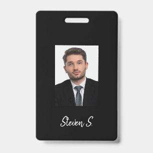 Black white photo name badge