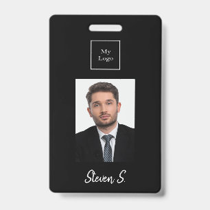 Black white photo name business logo badge