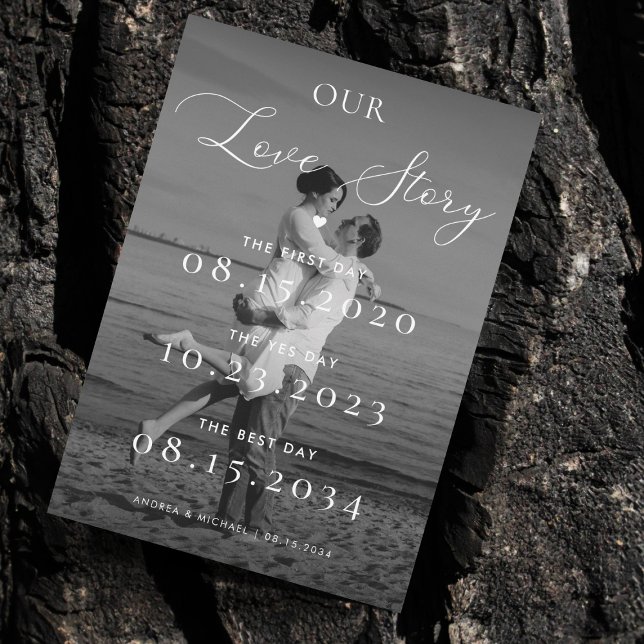 Black White Photo Our Love Story Timeline Wedding Save The Date (Creator Uploaded)