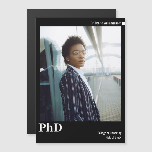 Black White Photo PhD Graduation Announcement (Front/Back)