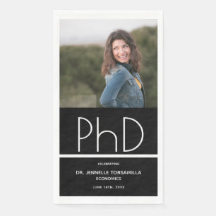 Black White Photo PhD Graduation Napkin
